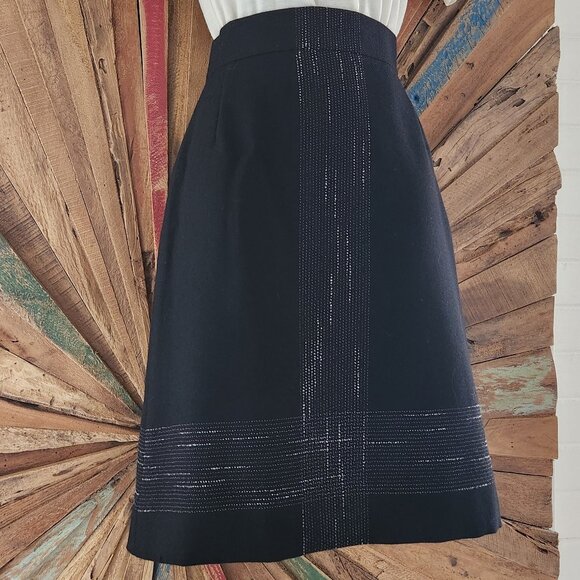 Akris Punto front pattern black textured wool midi skirt Sz 4 - Picture 3 of 12